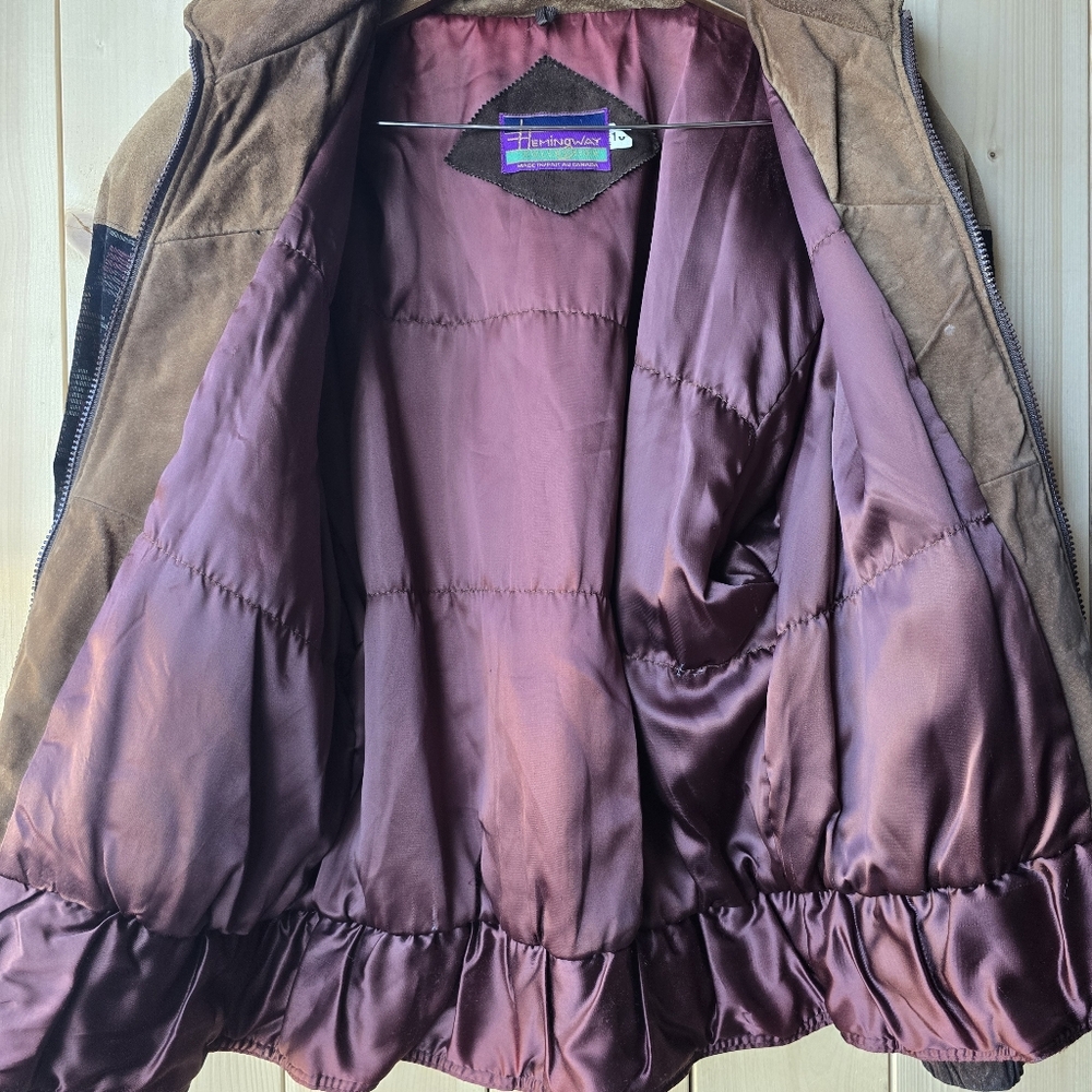 Vintage Hemingway Collection Suede Patchwork Bomber Jacket Womens Size 10 - Picture 12 of 13
